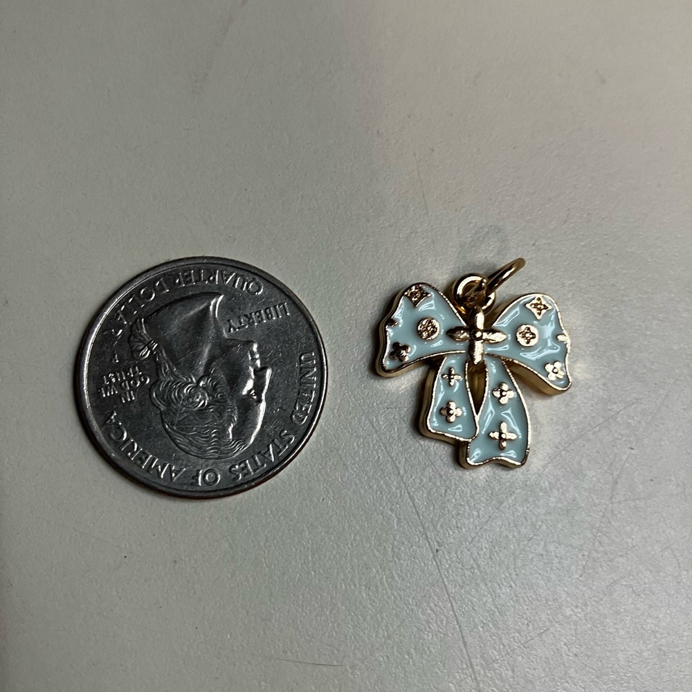 Louis Vuitton stamped Gold and Light Blue Bow Pendant charm - Picture 4 of 4